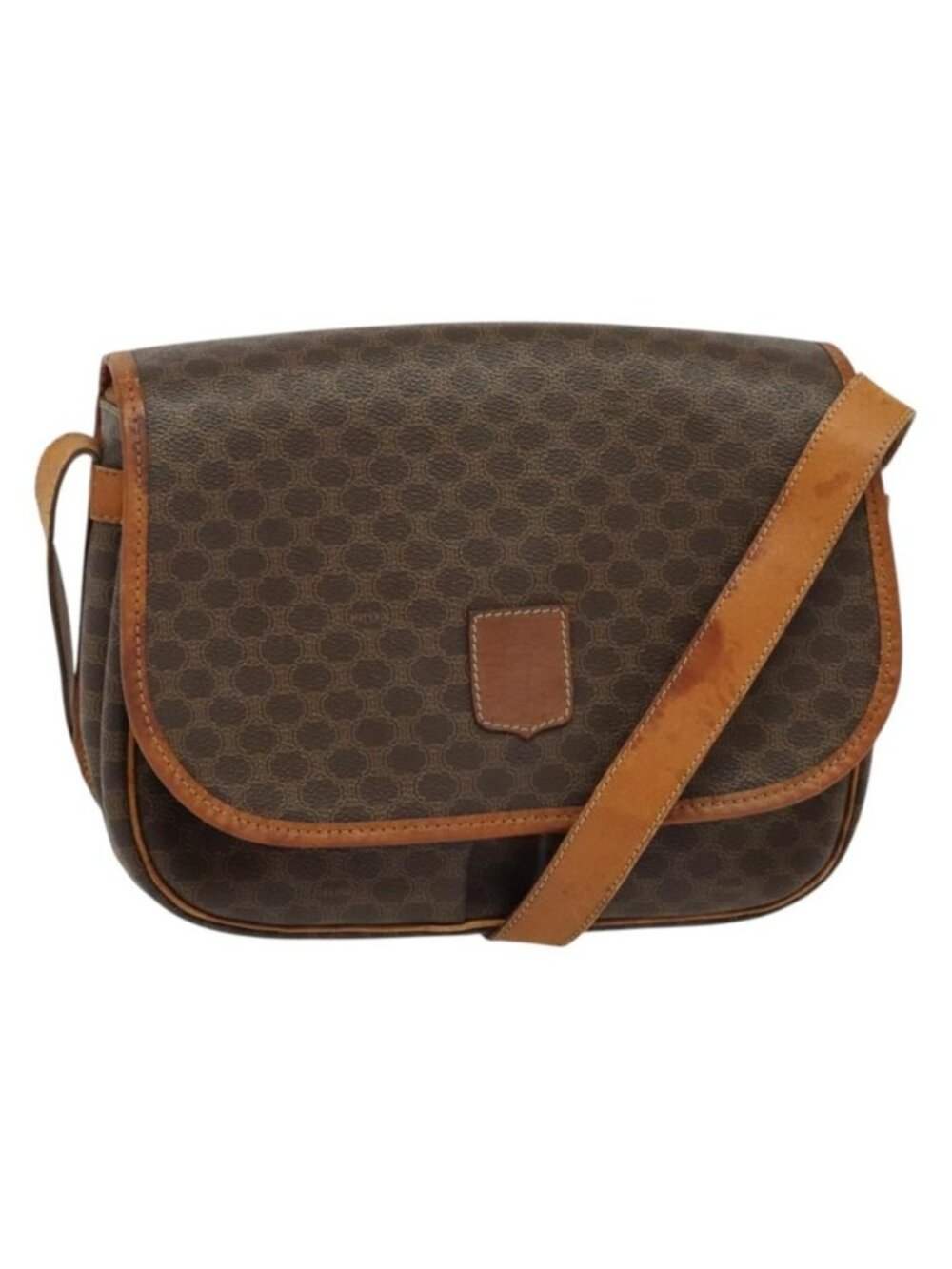 Authentic CELINE Macadam Canvas Shoulder Bag PVC Leather Brown Gold